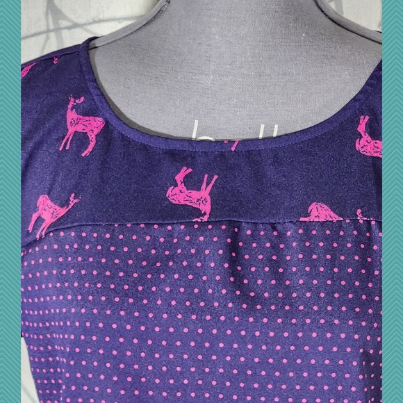 Ella Moss Purple Polkadot Deer Printed Blouse - Picture 2 of 5